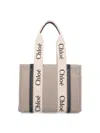 Chloé Linen Shoulder Bag With Logo Print. This Bag Is Made With Lower Environmental Impact Material In Beige