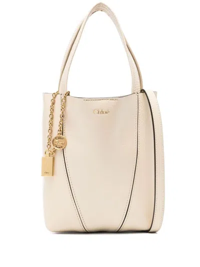 Chloé Spin Small Leather Tote Bag In Beige