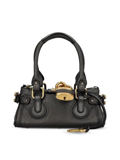 Chloé Paddington Padlock Shoulder Bag In Leather In Black