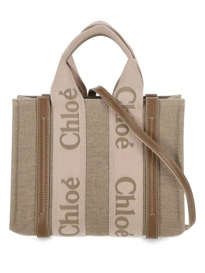 Chloé Woody Tote In Beige Canvas