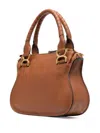 Chloé Marcie Small Double Carry Satchel Bag In Grained Leather In Brown