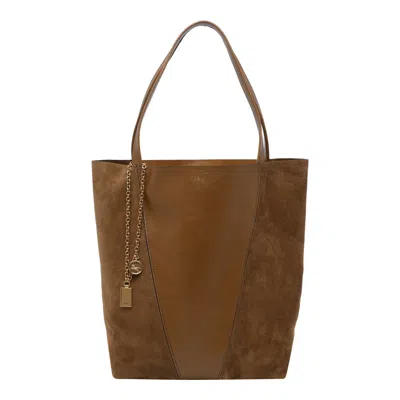 Chloé Spin Tote Bag In Leather And Suede Khaki Women In Brown