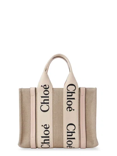 Chloé Woody Linen And Leather Tote Bag In Neutral