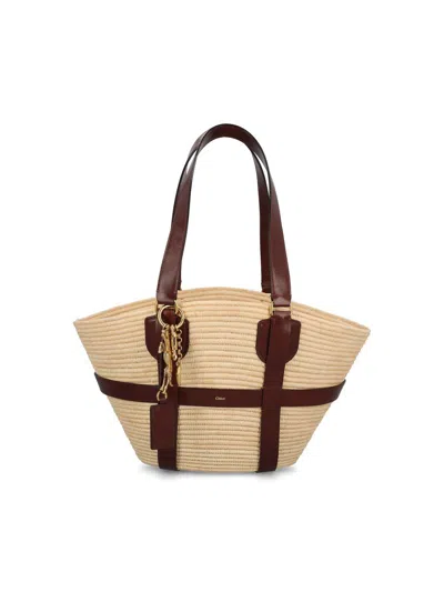 Chloé Large Kerala 25 Raffia Shoulder Bag In Beige