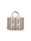 Chloé Mini Woody Tote Bag In Linen &amp; Leather In Pink