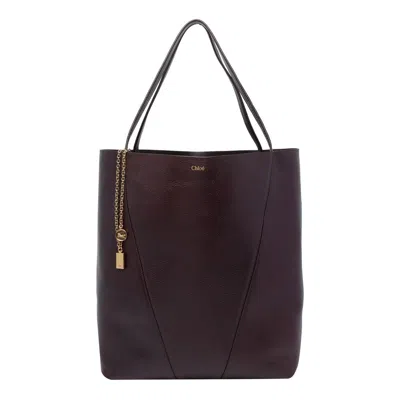 Chloé Spin Grained Leather Tote Bag In Purple