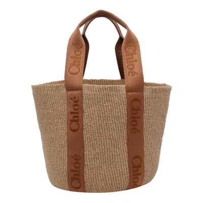 Chloé Large Woody Basket Bag In Sand