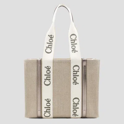 Chloé Grey Woody Tote Bag In Gray