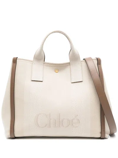 Chloé Carry Logo Detailed Large Tote Bag In Nude