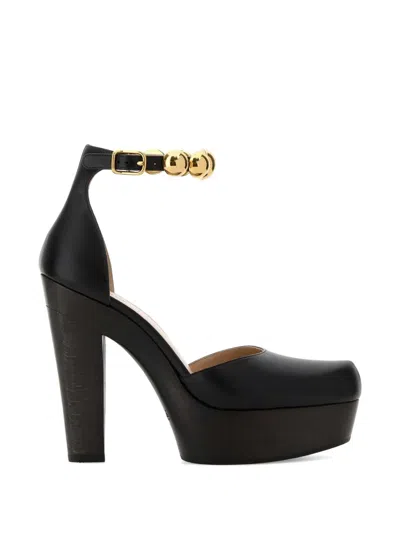 Chloé Leather Lola Pumps Gold Tone Hardware Platform In Black