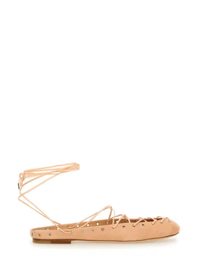 Chloé Chloe Women Light Pink Suede Chloe Ghillies Ballerinas