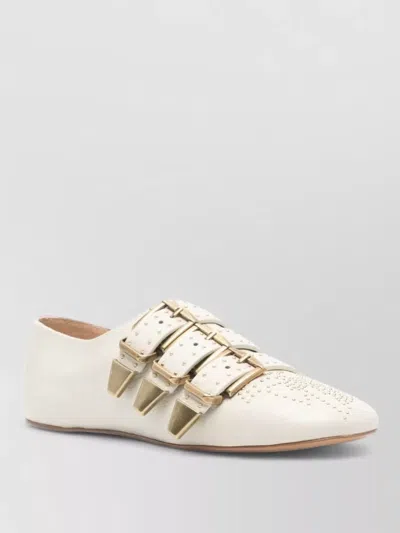 Chloé Ballerina Shoes Flat Sole Square Toe Studs In White