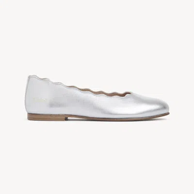 Chloé Lauren Metallic Crinkle Leather Ballet Flats In Silver