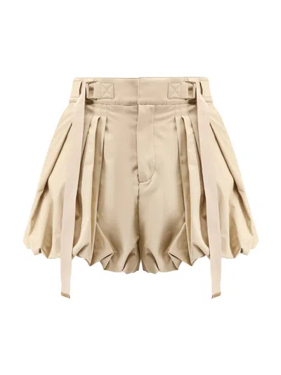 Chloé Balloon Cotton Shorts With Lateral Adjustable Straps In Beige