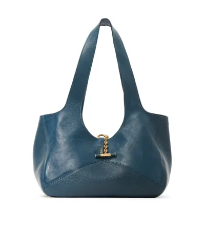 Chloé Balloon East-west Tote Bag In Grained Leather In Blue