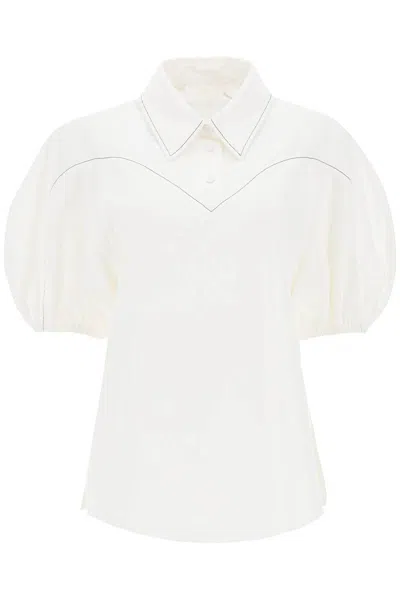 Chloé Puff-sleeve Cotton Blouse In White