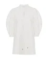 Chloé Cotton Keyhole Puff Sleeve Tie Neck Top In White