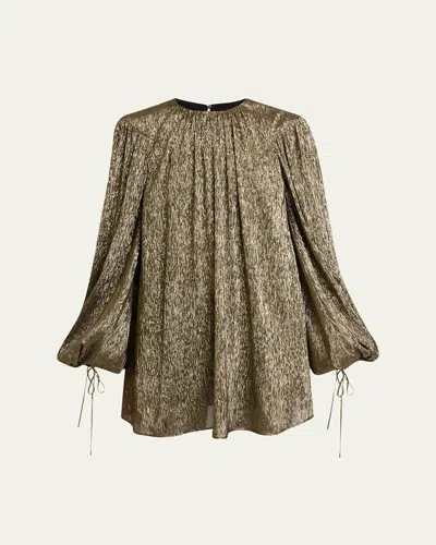 CHLOÉ BALLOON-SLEEVE METALLIC SILK MINI DRESS