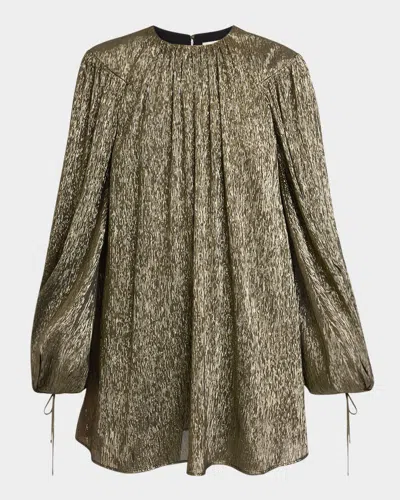 CHLOÉ BALLOON-SLEEVE METALLIC SILK MINI DRESS