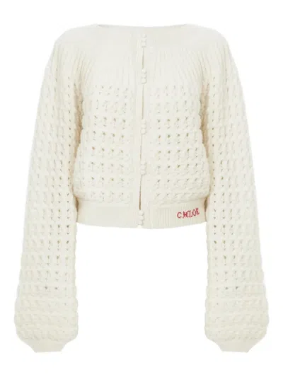 Chloé Chloe Pointelle Wool And Cashmere Cardigan In White
