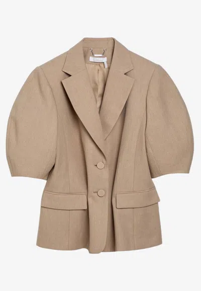Chloé Balloon-sleeved Buttoned Blazer In Brown