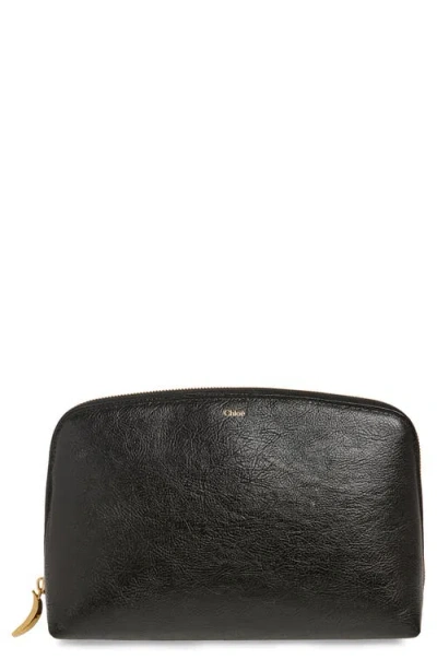 Chloé Banana Leather Zip Cosmetics Pouch In 001 Black