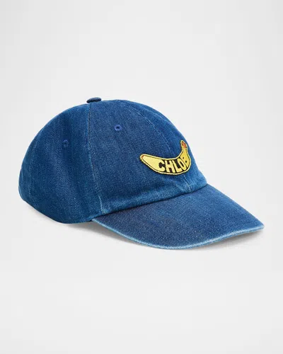Chloé Banana Patch Denim Cap In Blue