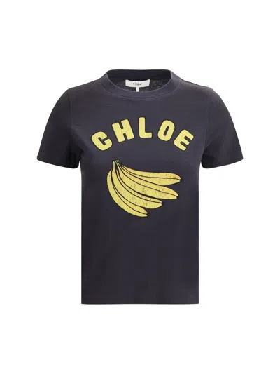 Chloé Logo Jersey T-shirt In Blue/yellow