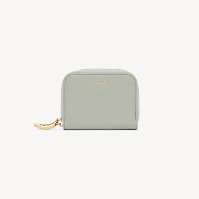 Chloé Banana Zipped Coin Purse In Grained Leather Blue Size Onesize 100% Calf-skin Leather In Gray