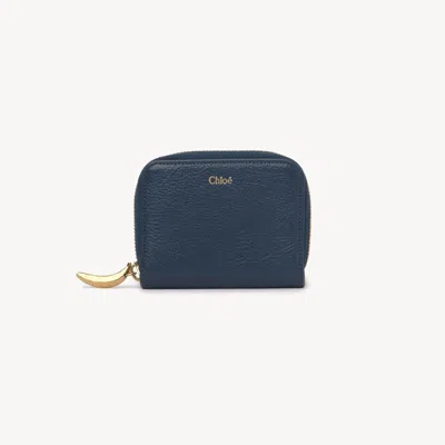 Chloé Banana Zipped Coin Purse In Grained Leather Blue Size Onesize 100% Calf-skin Leather