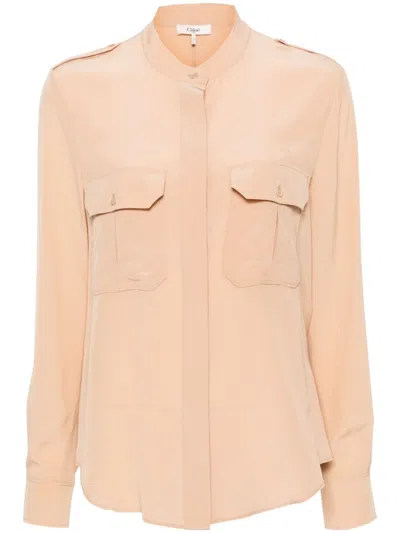 Chloé Bluse Mit Stehkragen In Nude