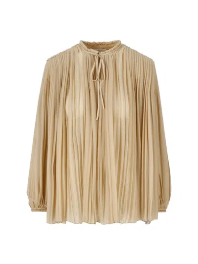 Chloé Barley Pleated Sand Color Women's Top For Fw23 In Brown