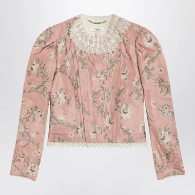 CHLOÉ CHLOÉ BAROQUE SILK BLEND TAFFETA JACKET WITH FLORAL JACQUARD