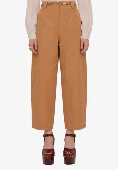 Chloé Barrel-leg Canvas Pants In Brown