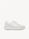 Chloé Nama Embroidered Suede And Recycled Mesh Sneakers In Blanc
