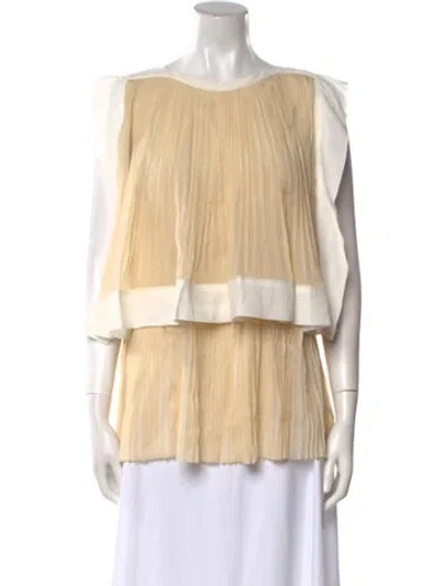 Pre-owned Chloé Bateau Neckline Short Sleeve Blouse W/ Tags In Neutral