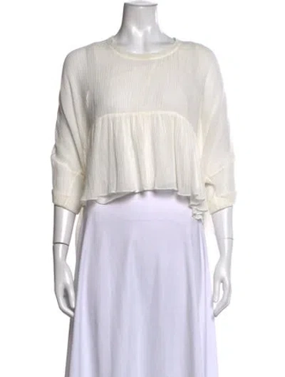 Pre-owned Chloé Bateau Neckline Three-quarter Sleeve Crop Top In White