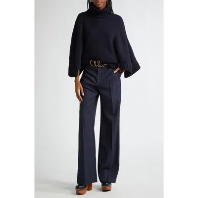 Chloé Ribbed Wool And Cashmere-blend Turtleneck Sweater In Blue