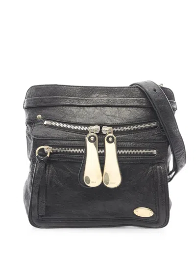 Pre-owned Chloé Bay Front-zip Pockets Shoulder Bag In Black