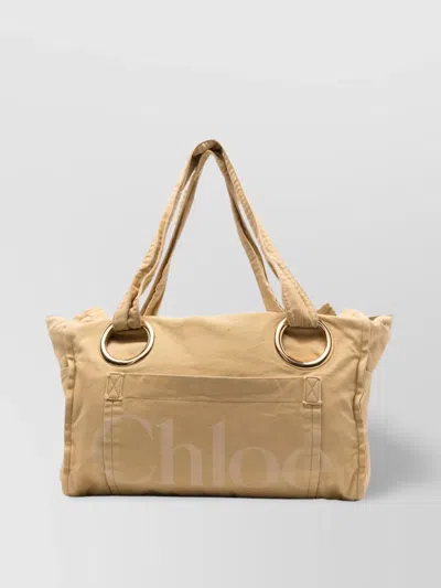 Chloé Beach Tote Bag Eyelets Gold Oversized In Brown