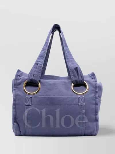 Chloé Beach Tote Bag Eyelets Oversized In Blue