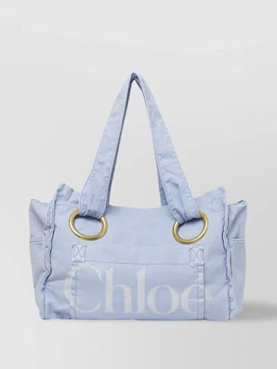 Chloé Beach Tote Bag Eyelets Oversized In Blue