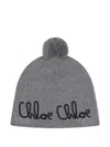 Chloé Beanie With Logo And Pompom Chloe In Gray
