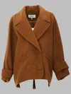 Chloé Double-breasted Short Coat In Herringbone Wool In Orange