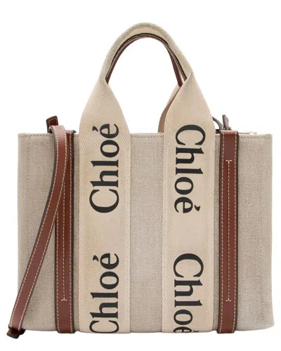 Chloé Beige & Brown Canvas, Leather & Linen Woody Small Tote (authentic Pre-  Loved)