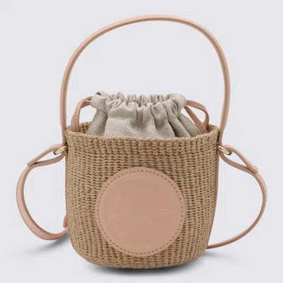 Chloé Beige And Pink Raffia Mini Horse Satchel In Apricot Pink