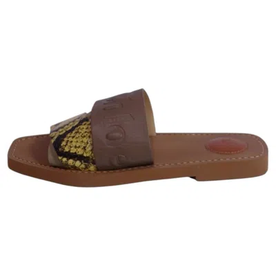 Pre-owned Chloé Beige & Yellow Python Print Leather Slide Sandals - Eu 38