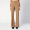 Chloé Beige Flared Pants With Asymmetric Hem In Grain De Poudre Wool Woman In Brown