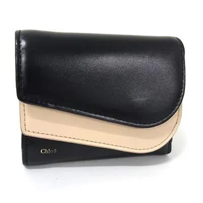 Pre-owned Chloé Beige Black Leather Wallet (tri-fold) () In Multi