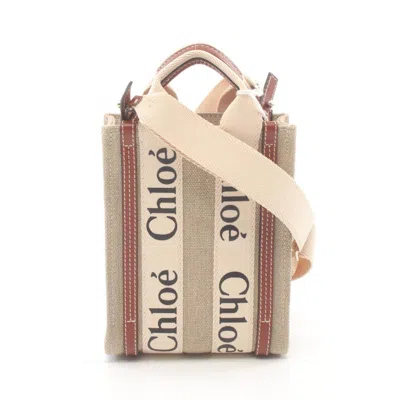 Chloé Beige Brown Canvas Leather Handbag Tote Bag In Beige, Brown